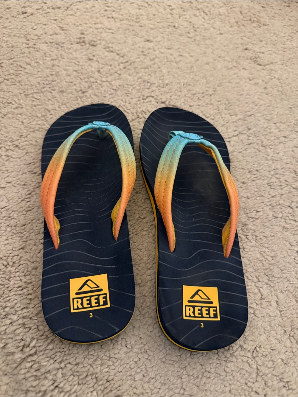 Reef Kids Navy Flip Flops with Teal-to-Orange Ombre Straps